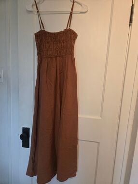 Rhythm Linen Smocked Shirred Dress